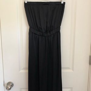 Super brand strapless black silk maxi dress